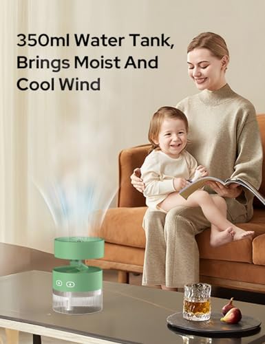 Image of COSTAR Portable Table Fan with Mist Humidify, USB Rechargeable Fan w /Night Light, Brushless 3 Speeds Personal Mini Fan, 180 Rotate Evaporative Air Cooler 350ml Water Tank