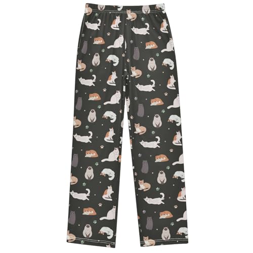 Boy's Pj Pants Colorful Cat Paw Black Lounge Bottoms Elastic Waist Kids Joggers with Pockets Size 6-14