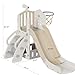 KORIMEFA 5-in-1 Toddler Slide Indoor/Outdoor with Basketball Hoop & Telescope L-Shaped Playground for Kids 1-3 Years Beige