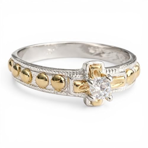 QURI Unisex Rosary Ring 925 Sterling Silver & 10K Gold-Laminated with Cubic Zirconia | Catholic Gift Religious Jewelry Cross Ring for Men & Women Faith Spiritual Gift (6)