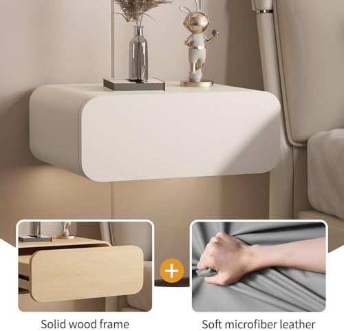 Table de chevet murale bois et cuir microfibre meuble d'appoint compact - 6