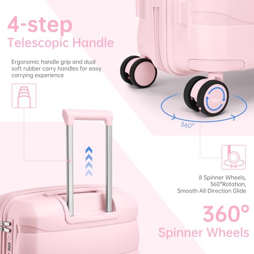 Image of Luggage Sets 5 Piece, Large Suitcase Set with Spinner Wheels, Carry on Luggage Set with Backpack for women (3 piece set,Pink)