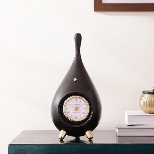Image of Decor de Maison Brings Handcrafted Time Drop Table Clock for Living Room, Bedroom, Study Table, Office Desk | Classic Non-Ticking Tabletop Battery Operated Analog Desk Clock in Black (16x14x33cm)