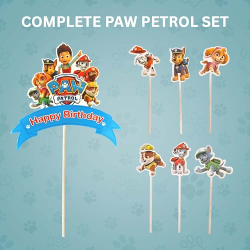 Image of Wanna Party Paw Theme Happy Birthday Cake Topper Set | Kids Cartoon Cake Decoration for Boys Birthday Decoration Items (Pack of 3)