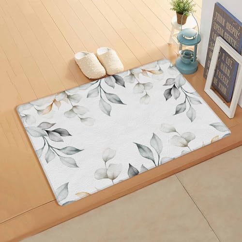 Watercolor Flower Kitchen Bath Door Mat Cushioned Runner Rug,Washable Welcome Floor Sink Antifatigue Mat,Waterproof & Non-Slip Comfort Standing Doormat,Nature Country Botanical Plant Leaves 18