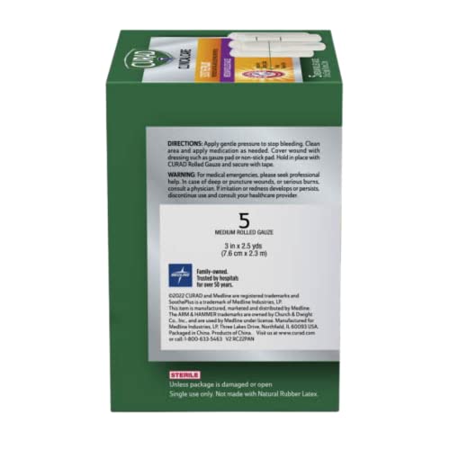 Curad Sootheplus Rolled Gauze With Arm & Hammer Baking Soda, 3" X 2.5 Yds, 5 Count (Pack Of 3) #TOP5