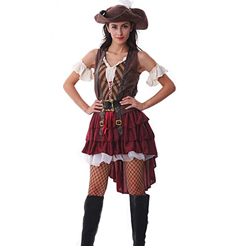Hejo Home Damen Kostüm Sexy Caribbean Pirat Piratin Piratenkleid Für Party Karneval Fasching Verkleidung Größe S-M 34 36… – Bild 4