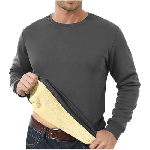 Men's Sherpa Lined Crewneck Sweatshirt Winter Fleece Warm Pullover Long Sleeve Casual Heavyweight Fuzzy Underwear