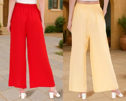 Image of Buy That Trendz Palazzo Pants for Women Rayon Elasticated Regular Fit Flared Wide Leg M to 6XL Pack of 2