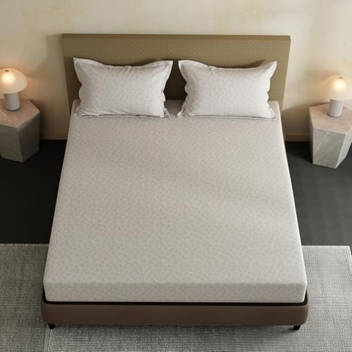 Image of Layers 100% Cotton Bedsheet for Double Size Bed | Lumina Floret Collection | 144 TC Soft & Breathable | Floral Print with 2 Pillow Covers | Wrinkle Free & Colorfast | 3 Piece Bedding Set - White
