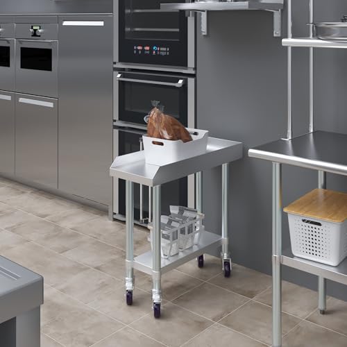 Image of AmGood Stainless Steel Equipment Stand with Undershelf + Casters, Heavy Duty, Commercial Grade, NSF Certified (30 inch Width x 12 inch Length + Casters)