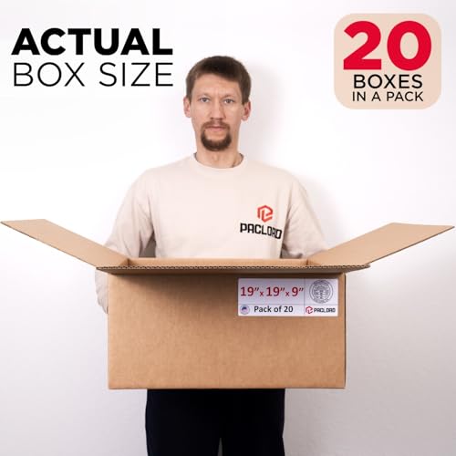 Image of Medium Cardboard Boxes 19 inchL x 19 inchW x 9 inchH (Pack of 20) - USA-Made Packing Boxes for Moving, Shipping, or Storage - USPS, UPS, FedEx Approved - Professional Packing Supplies for Moving | USA-Made Packing Boxes for Moving, Shipping, or Storage - USPS, UPS, FedEx Approved - Professional Packing Supplies