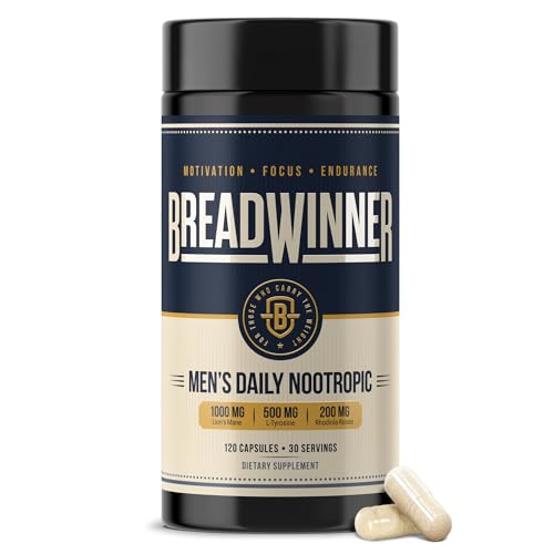 BREADWINNER Supplement - Dopamine & Acetylcholine Support - Citicoline, L Tyrosine, ALCAR, Lions Mane, L Theanine for Focus & Motivation - Cortisol Reducer with Rhodiola Rosea & Phosphatidylserine