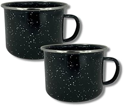 Toughty Camping Mug 16 Oz Enamel Black- Set of Two - Drinking Cups Mugs Vintage for Camping Picnic Home Use, Non Toxic & Portable, Classic Design & Easy Clean
