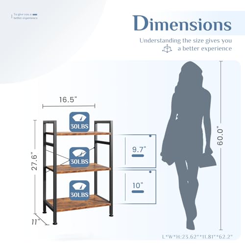 Image of DUMOS 3 Tiers Open Bookshelf, Classic Freestanding Tall Display Shelf, Multifunctional Storage Organizer Rack for Living Room Home Office, Sturdy Bookcase for CDs /Books /Movies, Brown