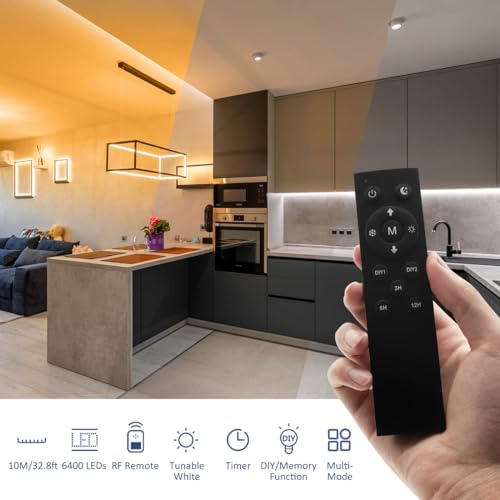 Image of COB LED Strip Lights White 32.8ft, Dimmable Tunable White 2700K-6500K, No Spot Continuous LED Light Strip, CRI93+, RF Remote, Flexible LED Tape for Cabinet, Kitchen, Bedroom, Mirror