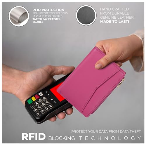 Image of Oak Leathers Leather Wallet For Women - Small RFID Coin Purse Credit Card & ID Holder for Ladies, Gift for Women's, Bifold Wallets (Nappa Pink)