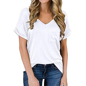 MIHOLL Women’s Short Sleeve V-Neck Shirts Loose Casual Tee T-Shirt