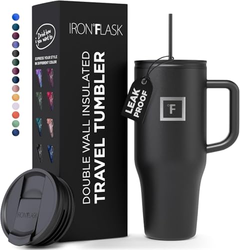 1.2L Insulated Tumbler with Straw Lid and Handle - Cold 20hrs & Hot 5hrs Drinks - Double-Walled Stainless Steel Leakproof Travel Mug - Cupholder Friendly Thermal Cup Coffee Flask
