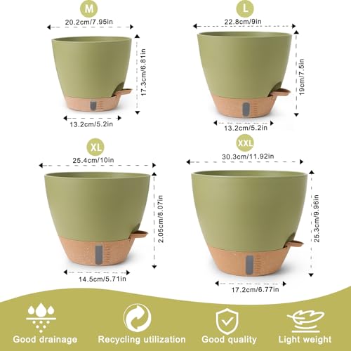 Self Watering Pots for Indoor Plants 12/10/9/8 Inch Large Plastic Self Watering Flower Pots Indoor Outdoor with Drainage Holes, Deep Reservoir,Nursery Planting Pot for Indoor Outdoor Plants - Image 3