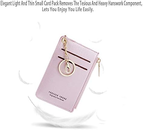 Miniatura 5 de Carteras pequeñas de cuero delgado para mujeres, tarjetero, cartera, monedero con llavero