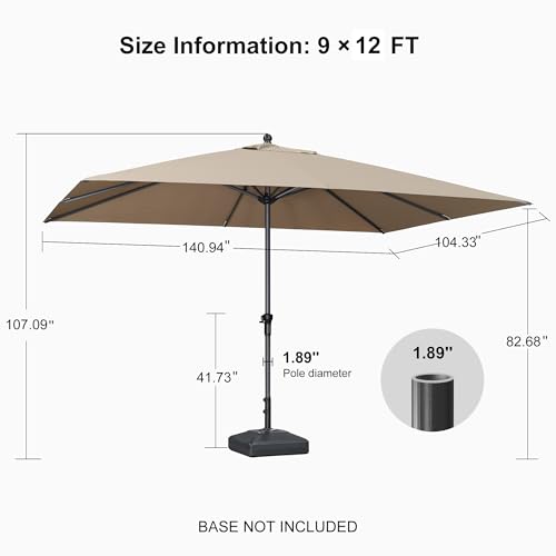 Image of PURPLE LEAF Outdoor Market Umbrella 12' x 9' Rectangle Taupe 8 Sturdy Ribs