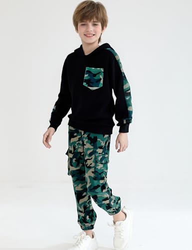 Image of mksodopy Boys Clothes Long Sleeve Hoodie and camouflage cargo pants Boy Outfits for 6-16 Years