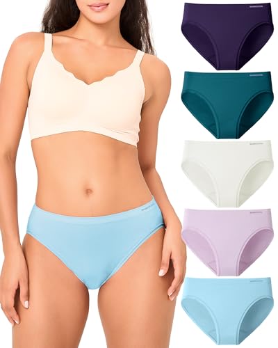 BAMBOO COOL Women's Briefs Underwear Leg High Cut Ladies Seamless Panties Soft and Breathable multicolor 5 Pack