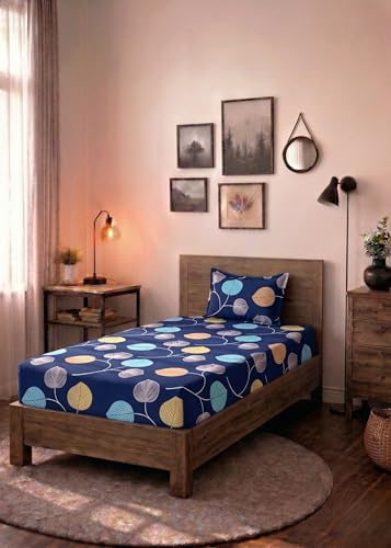 Image of HOMEKART (110 TC & 110 GSM 100% Cotton Feel Bedsheet for Single Bed with One King Size Pillow Covers Soft /Breathable Wrinkel Free -60x90 Inches - (Blue & Orang)