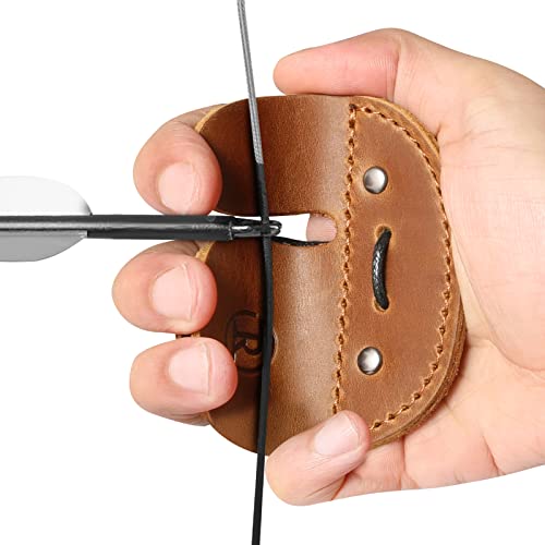 Ringsun Leather Archery Finger Tab Fingers Protector Protect Guard for Recurve Bows Handmade Bow Finger Guard Shooting Practice Gear RS02-7 Right Hand,Yellow Brown