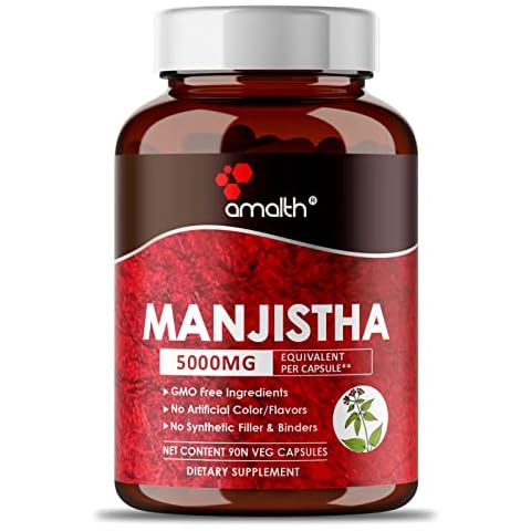 AMALTH Manjistha 5000mg Strength Per Capsule - 120 Veg Capsules - Supreme Manjistha Root Extract - Rubia Cordifolia Cover