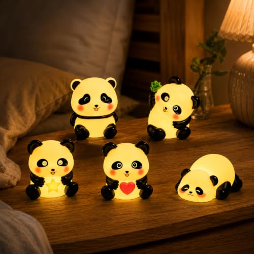 Image of Cubbie Cute Panda Night Light Set, Warm Yellow Glow Decorative Panda Lamps for Kids Room, Bedroom, Study Table, Bedside & Gift Decor, 5 Unique Panda Designs (Cute Pandas 5 PCS Set)