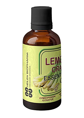 Image of Heilen Biopharm Lemongrass Essential Oil - 50 mL Per Bottle Pack of 1,For Overall well being Insect Repellent & Aromatherapy