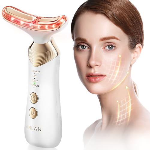 ANLAN 24K Oro Masajeador Facial de Antiarrugas, EMS Gua Sha Eléctrico con 5 Modos de Luz Roja, Masaje Facial con Calor 42±3°C, Face Lifting y Antienvejecimiento, 1200 mAh.