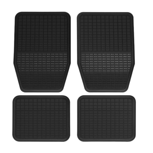 Acomoda Textil - Juego de 4 Alfombrillas Recortables Universales para Coche 40x62 cm y 40x32 cm Antideslizantes y Resistentes Alfombra de Goma para Automóvil Negra Fácil Lavado y Aspirado.