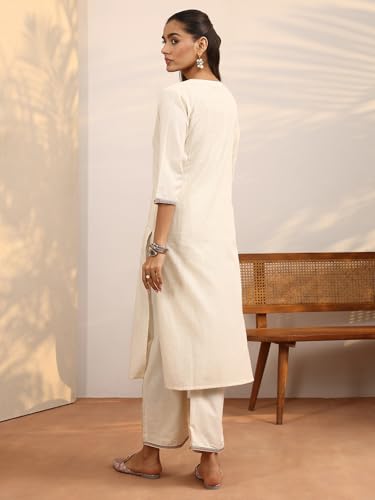 Image of Libas Embroidered Cotton Blend Straight Kurta Set for Women | ethnic wear | bridal suit | wedding dress | occasion wear