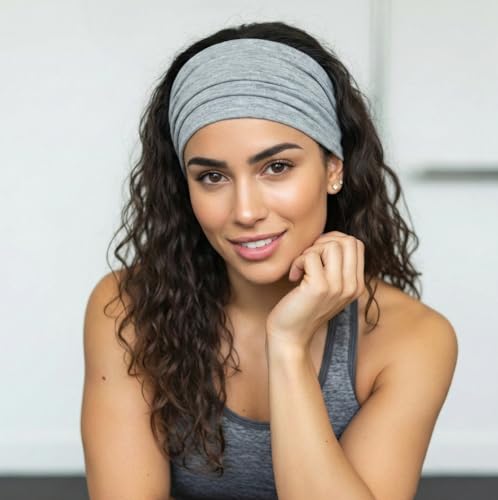 Image of XFYT All Day Workout Gym Soft Hairbands for Men & Women | Wide Premium Absorbent Trendy Wide Premium Stretchable Sports Headband (Light Grey)