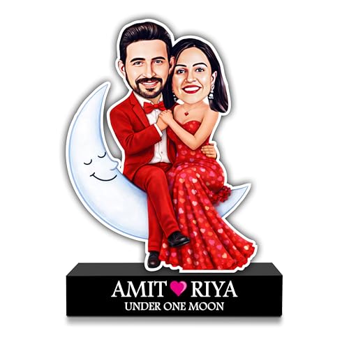 Image of ZOCI VOCI Personalized Couple Gift from Photo, Custom Name Acrylic Couple Caricature, Romantic Gift for Couples (Under One Moon, Without Light)