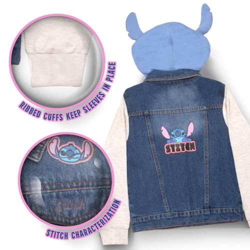Image of Disney Lilo & Stitch Minnie Mouse Girl's Hoodie Jean Jacket with Ears - Fashion Hooded Denim Jacket for Kids