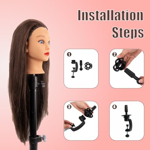 Mannequin Head Human Hair Female 80% Human Hair Mannequin Head Hair Styling Cosmetology Manikin Head Doll Head for Hairdresser with Clamp Holder and Tools