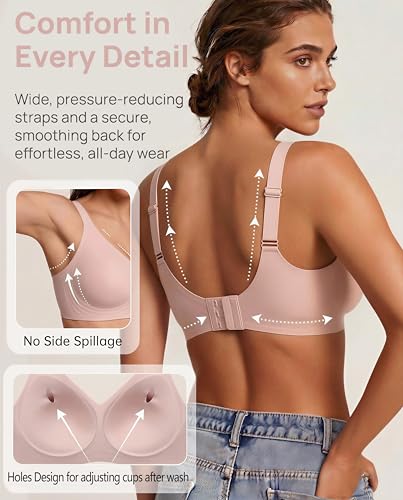 Image of Avidlove Bras for Women Seamless Bra Full Coverage T Shirt Bralettes V Neck Wireless Bra Comfortable Brassiere