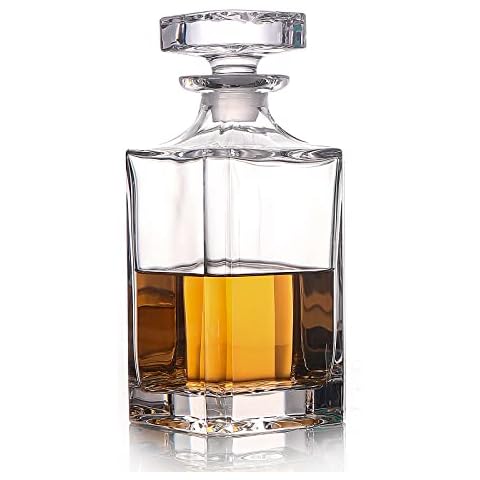 Glass Decanter with Airtight Geometric Stopper - Whiskey Decanter for Wine, Bourbon, Brandy, Liquor, Juice, Water, Mouthwash. Italian Lead-Free Glass (25.97 oz/768ml) Cover