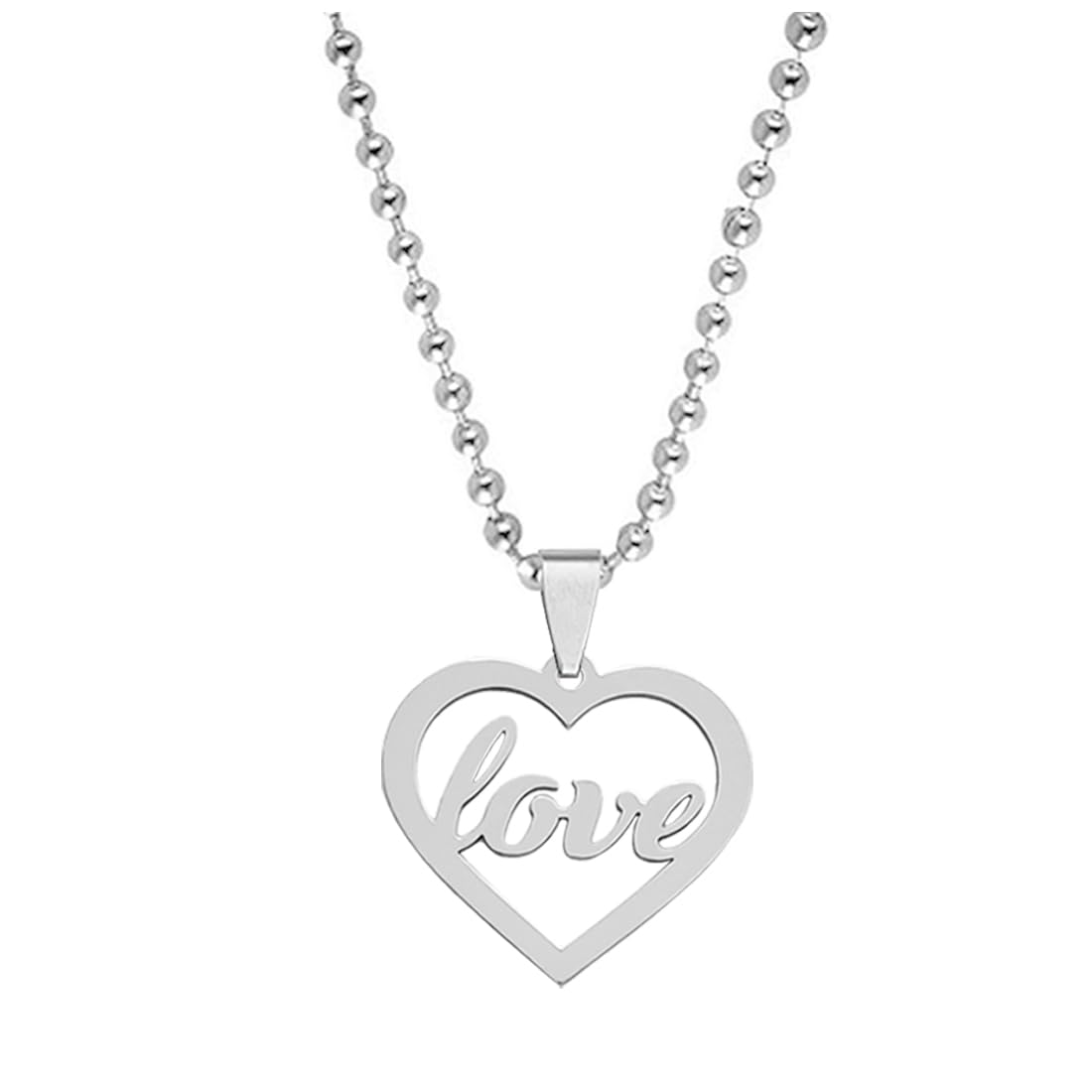 Heart Shape Love with Ball Chain Silver Stainless Steel Pendant Necklace Chain for Men and Women-image-19