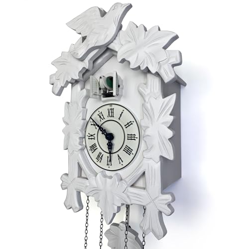 Rylai Cuckoo Clock Vintage Large Wooden Wall Clock Handcrafted 13x9.5 Inch (White) - Image 6