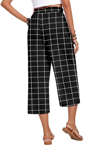 Image of Anyhold Women's Capri Pants Drawstring Casual Palazzo Trousers with Pockets Loose High Waisted Wide Leg Lounge Pants
