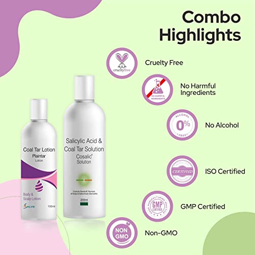 Image of Salve Cosalic Shampoo + Plaintar Leave-On Lotion with Salicylic Acid & Coal Tar (200ml + 100ml) | Scalp Cleansing & Body Care Combo for Men & Women