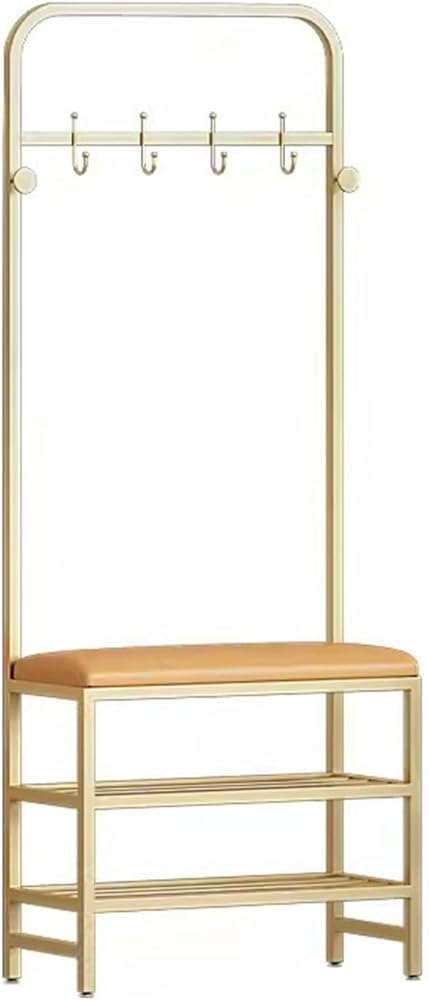 MSHGSKU Hall Tree With Storage Bench And Coat Rack, Freestanding Shoe Storage Organizer With PU Leather Seat, Stable Metal Frame And Hooks For Entryway - Essential Organizer for Entryway Décor and S