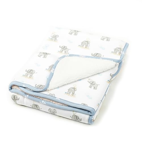 Living Textiles Jersey/Sherpa Pram Blanket - 75x100cm Premium Fabric for Baby's Best Comfort, Super Soft Baby Quilt for Crib Bed, Stroller, Cot, Daycare, Travel,Moisture Resistant (Elephant Playtime)