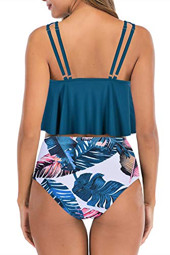 Image of Women High Waisted Bikini Swimsuit Flounce Vintage 2 Piece Bathing Suits