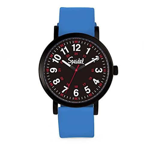 Speidel Original Scrub Watch™ for Nurses, Medical Professionals, Mens and Womens Watch with Second Hand Nursing, Nurse Watches for Women Men, Waterproof 12 and 24 hr Time - Black Case/Dial, Blue